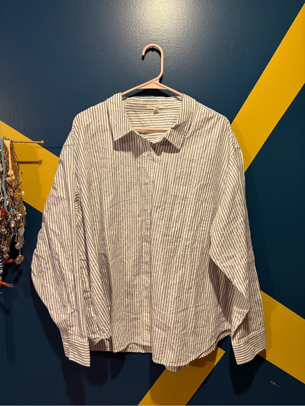 Maurices White/Gray/Silver Stripe Long Sleeve Button Down Shirt NWOT
